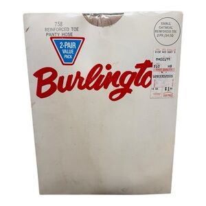 2 Pair Value Pack Burlington NOS Vtg Pantyhose Reinforced Toe Small Oatmeal